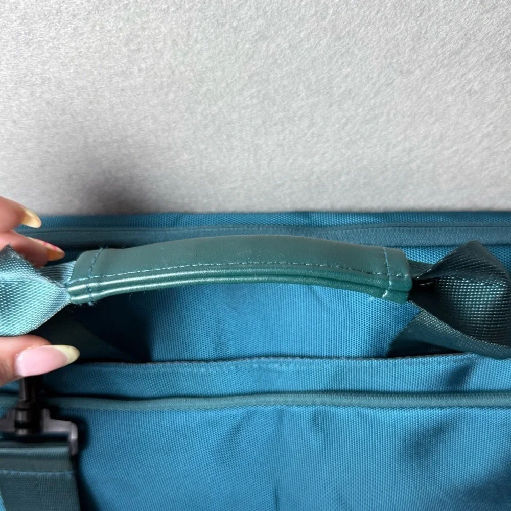 Mosiso 360 Protective Laptop Shoulder Bag in Teal Green Fleece Lined Trolly Belt